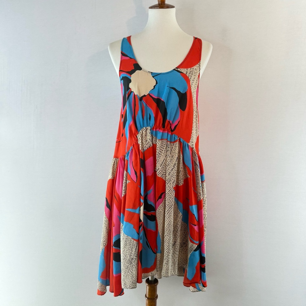 Leifsdottir Anthropologie Silk High Low Floral Sleeveless Dress